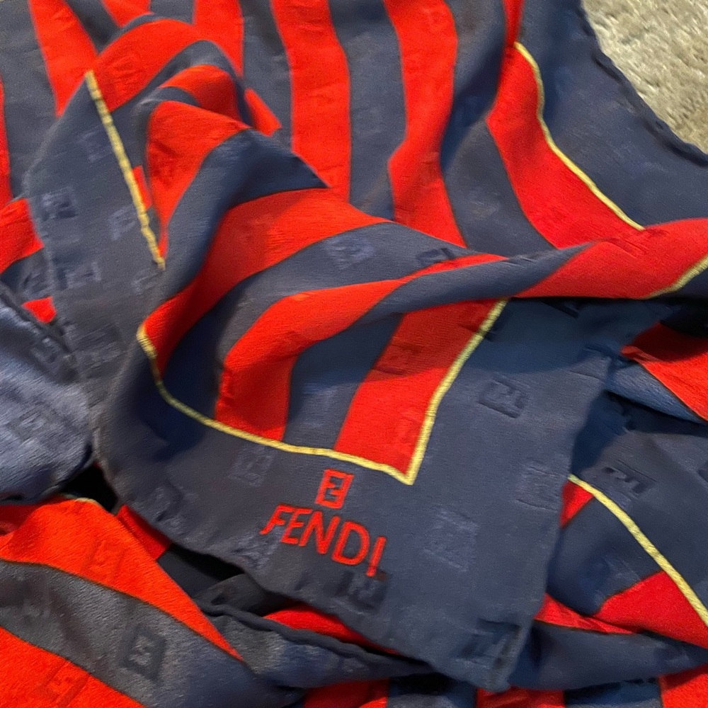Fendi Navy and Red Striped Square Scarf